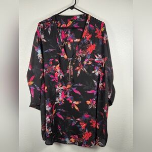 Floral Black Blouse with Vibrant Accents